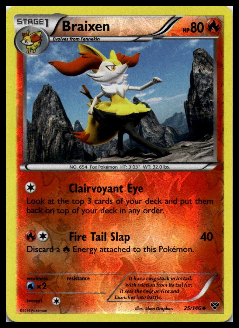 Braixen 25/146 XY Base Set Reverse Holo Pokemon Card MP