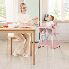 Babyjoy 4 in 1 Baby High Chair Convertible Toddler Table Chair Set w/ PU Cushion