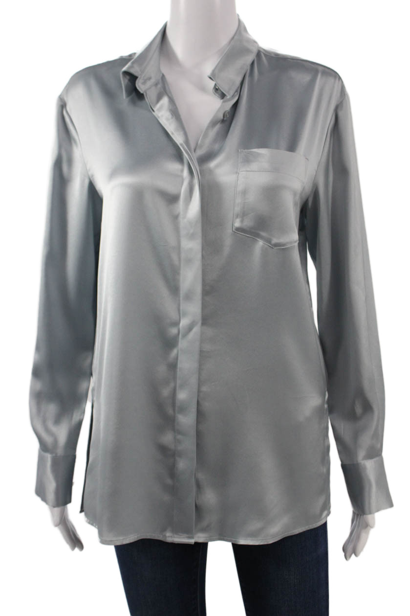 Toccin Womens Basic Collared Gray Long Sleeve But… - image 1