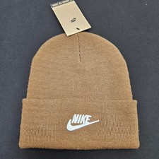 Nike Sportswear Peak Futura Cuffed Beanie Brown White Knit Hat HF0186-235 New