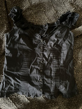Womens Black Cotton Button-Front Woven Blouse...