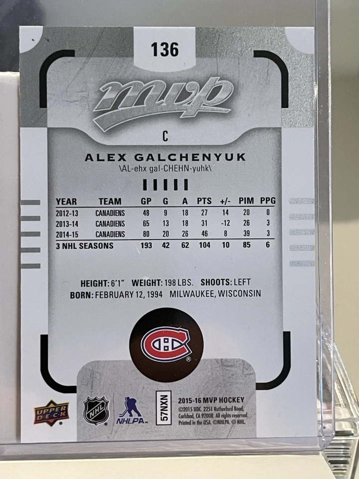 2015-16 Upper Deck MVP - Alex Galchenyuk #136 Silver Script - Image 2 of 2
