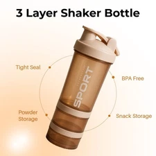 SPORT 3-Layer Shaker Bottle - BPA-Free - Includes Shaker Ball (Orange) 