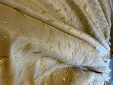 Beige & Gold Floral Lined Curtain Set, Classic Fabric Pencil Pleat Header