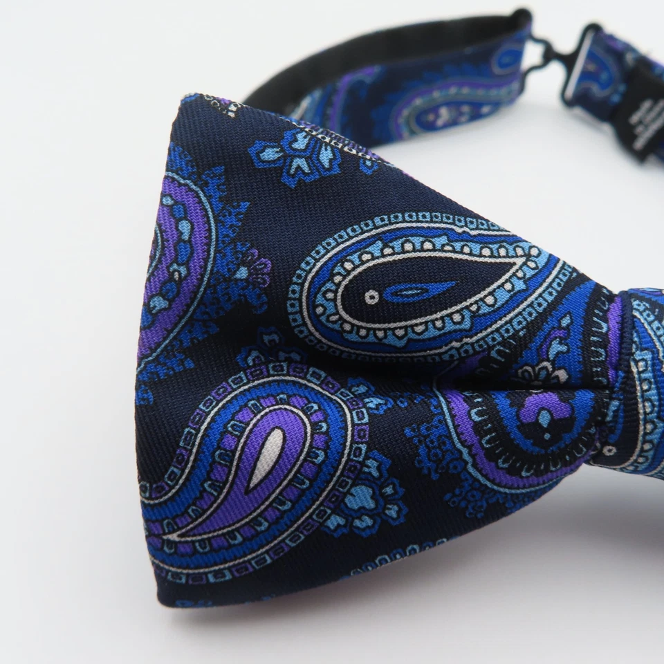 Pajarita Stafford Azul Negro Púrpura Paisley 2.25" Ancho Preatado Seda Foto 2 de 4