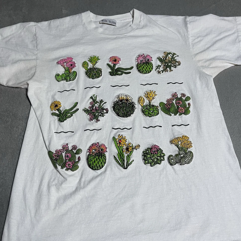 Camiseta Moda Nadina Talla Única Cactus Blanca Puntada Única Estrás Puff Pintura Foto 2 de 4