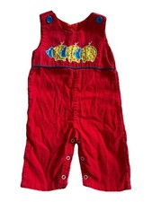 VTG 70s JCPenney Toddletime Baby Overalls Red Corduroy Caterpillar 1/2 3-6M