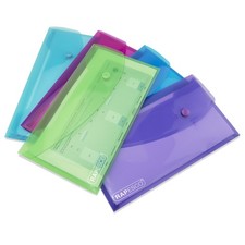 Rapesco 0690 ECO Recycled Popper Wallets, DL, Assorted Bright Transparent
