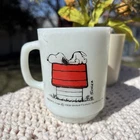 VTG Snoopy Anchor Hocking Fire King Milk Glass Mug Allergic To Morning READ