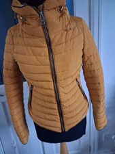 ZARA BASIC Warm Mustard/Gold Padded Quilted Short Jacket+Faux Fur Collar XS 6-8