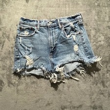 Abercrombie  Fitch Mom Short Womens 27/4 Blue Distressed High Rise Denim
