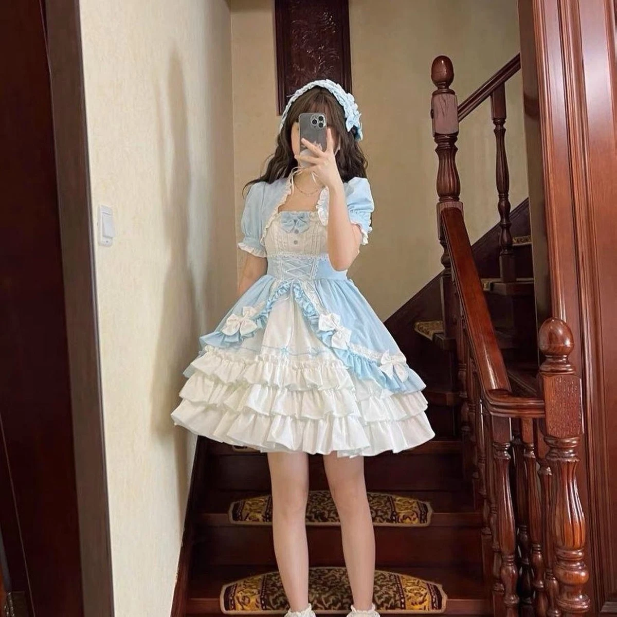 blue french maid dress Costumes & Waiter for sale FLORAL A LINE DRESS, size_7 At home Vacationand more Packaging:Box (10 ct)