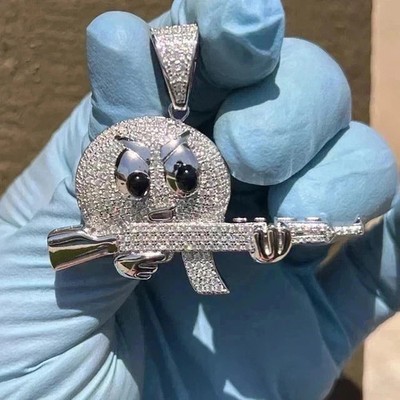 3Ct Round Lab-Created Diamond Custom Angry Men's Pendant 14K White Gold Plated