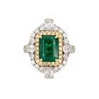 Art Deco Vintage Style Lab Created Diamond & Emerald Engagement 14K Gold FN Ring