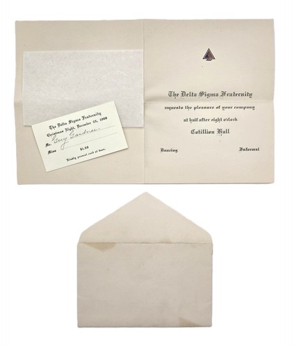 1908 antique DELTA SIGMA FRATERNITY Christmas Night DANCE INVITE COTILLION HALL
