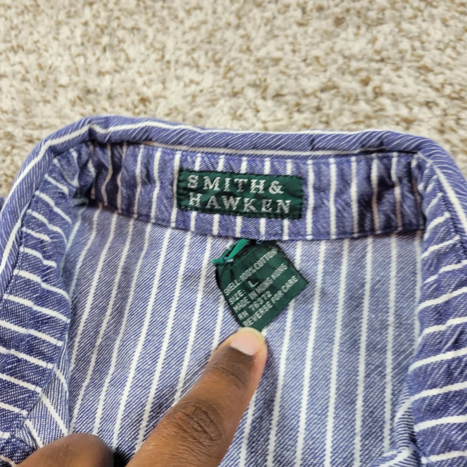 Camisa Chaqueta Smith & Hawken Para Hombre Grande Denim Tareas de Granero Abotonadas Rayas Foto 2 de 4