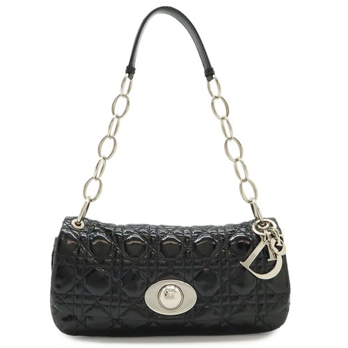 Christian Dior Cannage Chain Shoulder Bag Patent Leather Black Used From Japan