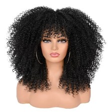 Curly Wigs for Black Women Afro Bomb Curly Wig with Bangs Synthetic Fiber Glu...