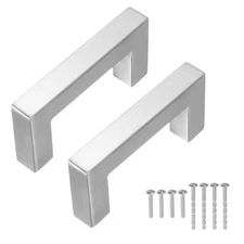 2 Pcs Silver Cabinet Pulls, 3 Inch Square Kitchen Cabinet Handles