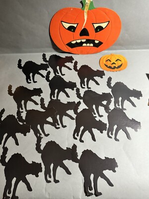 Vintage Halloween Die Cut Spooky Decorations Pumpkin Black Cat Dennison Beistle