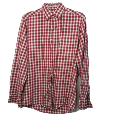 CASA MODA Shirt Mens Small 37/38 Red Checked Button Up Cotton Long Sleeve