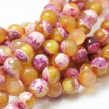 10 Crackle Fire Agate Gemstone Beads Pink Amber Mix Jewelry Supplies 8mm Faceted