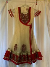 Girls Red and Cream colored dress made in India Size 34/85cm 
