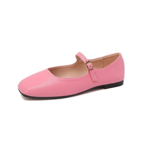 Zapatos de salón para mujer Mary Jane de ballet de tacón plano con correa en el tobillo punta cuadrada - Imagen 16 de 31