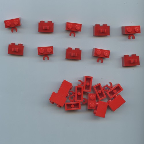 LEGO x 20 Red Brick, Modified 1 x 2 with Open O Clip Thick (Vertical Grip)