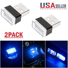 2 Mini Led Usb Blue Car Interior Light Neon Atmosphere Ambient Lamp Accessories