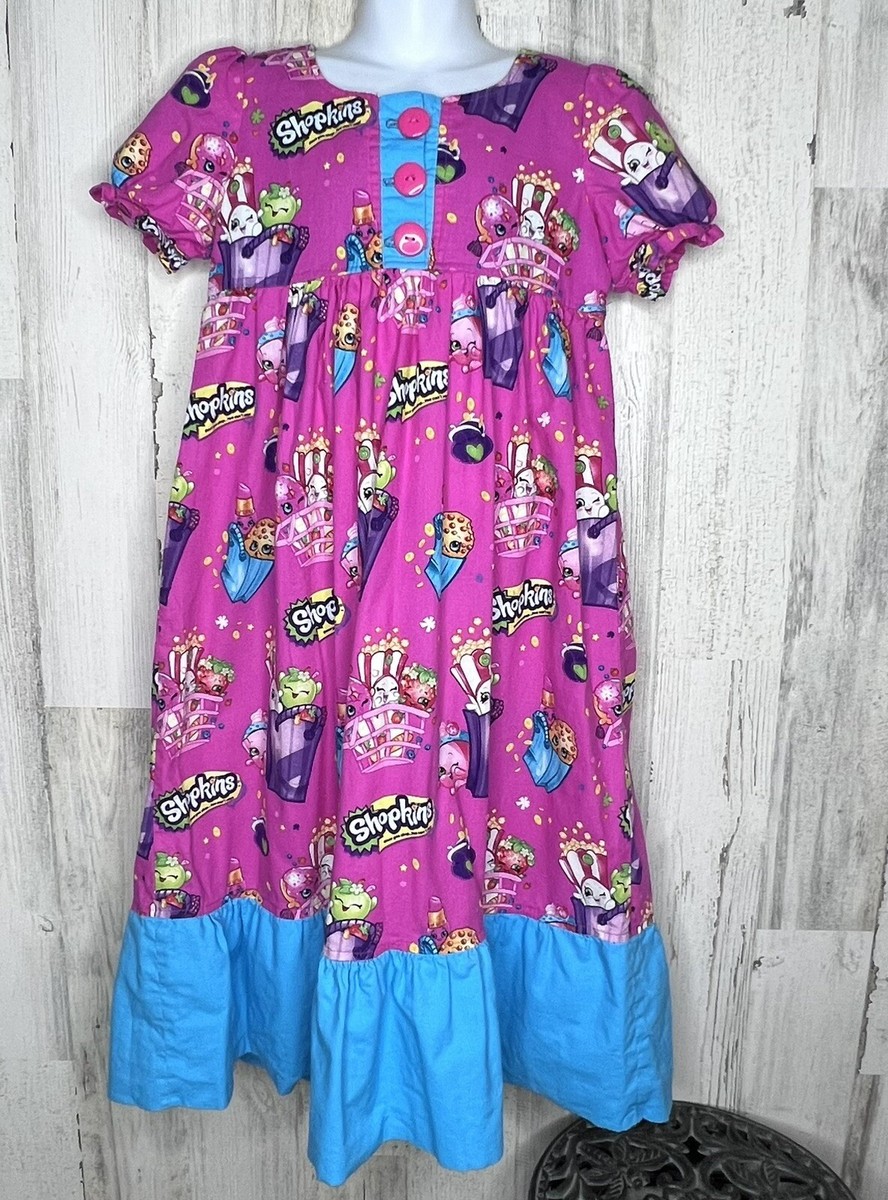 Girls Shopkins Handmade Boutique Dress 5/6/7 excellent LN Pink Blue Ruffle Teal