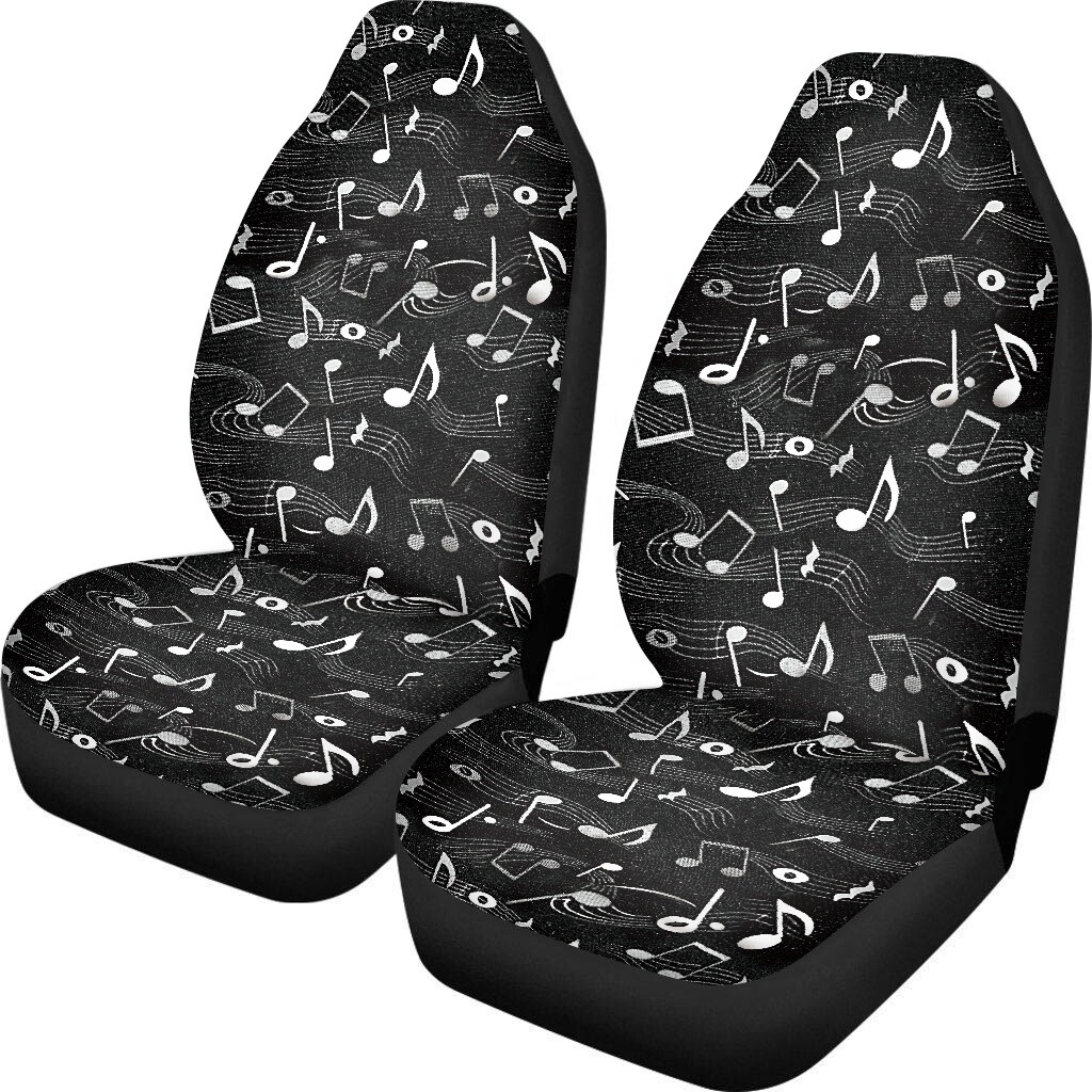 2-Piece Note Printed Anti Fouling Car Front Seat Cover Protection Universal