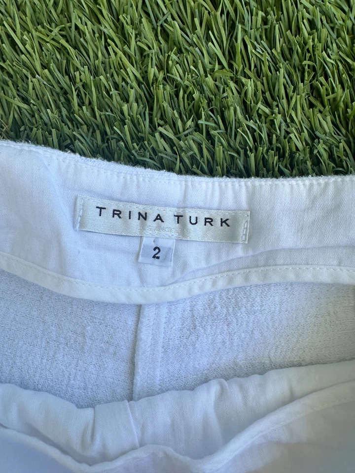 Shorts TRINA TURK Feminino Tamanho 2 Texturizado Branco Algodão Bainha Recortada Verão Geo - Imagem 4 de 4