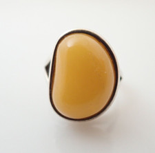 Vintage Butterscotch Egg Yolk Amber Modernist Sterling Silver Band Ring Sz 8.5