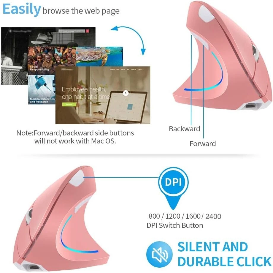 Right Handed Vertical Mouse Wireless Ergonomic Rechargeable with DPI - Image 3 of 4