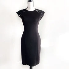 Vince Camuto Cap Sleeves Lace Detail Bodycon Sheath Dress Black, Women 2