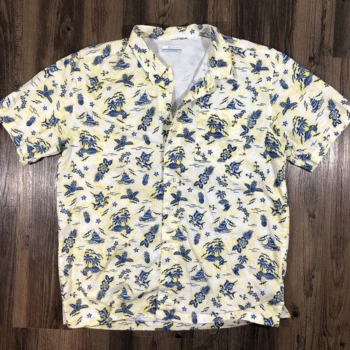 COLUMBIA PFG Hawaiian Print Shirt Mens 