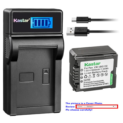 Kastar Battery LCD Charger for Panasonic VBG130 HDC-SD100 HDC-SD100GK Camcorder