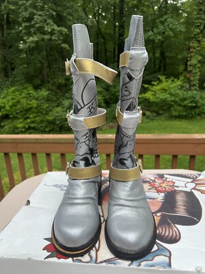 Ed Hardy スカルデザインブーツ Vintage Y2K Ed Hardy Pink Suede Motorcycle Engineer Boots Skull