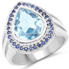 Natural Blue Topaz Heated Sapphire With 925 Sterling Silver Women Ring 3995