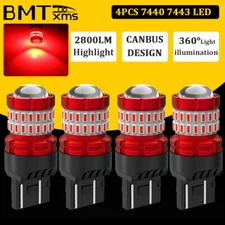 4pcs 7443 7440 7444 Red LED Brake Tail Parking Light Bulbs Error Free Canbus 