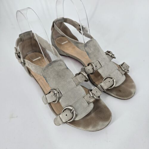 Christian Louboutin Grey Suede Buckle Gladiator Flats Sandals Size 37.5 - Afbeelding 1 van 13
