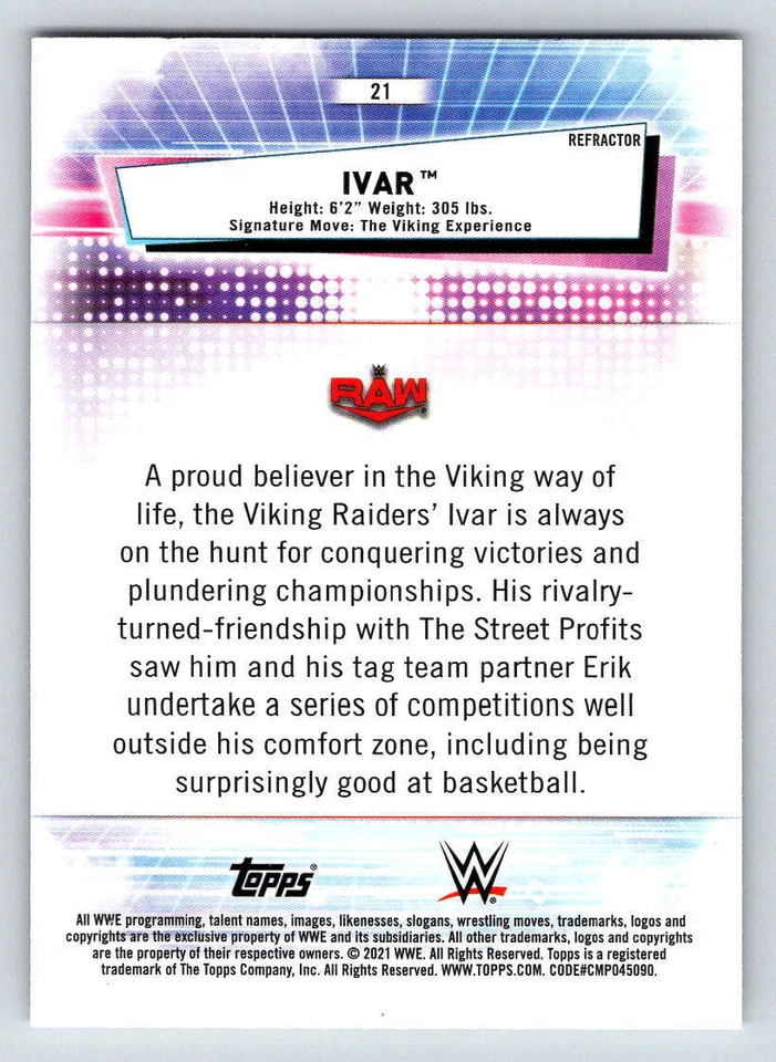 2021 Topps Chrome WWE Refractors #21 Ivar (ref 198341) - Image 2 of 2