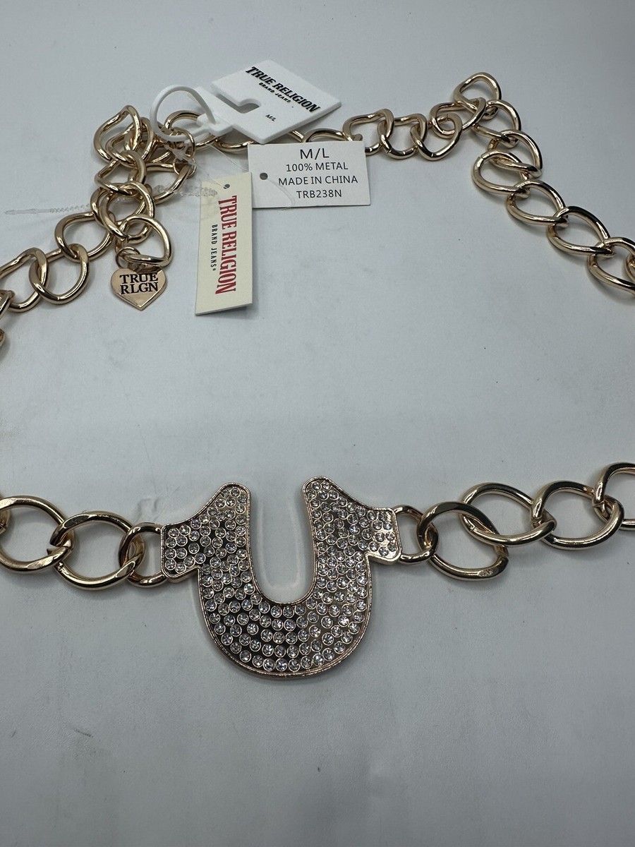 True Religion Gold Chain Belt LARGE HORSESHOE BLING LOGO  display picture 2