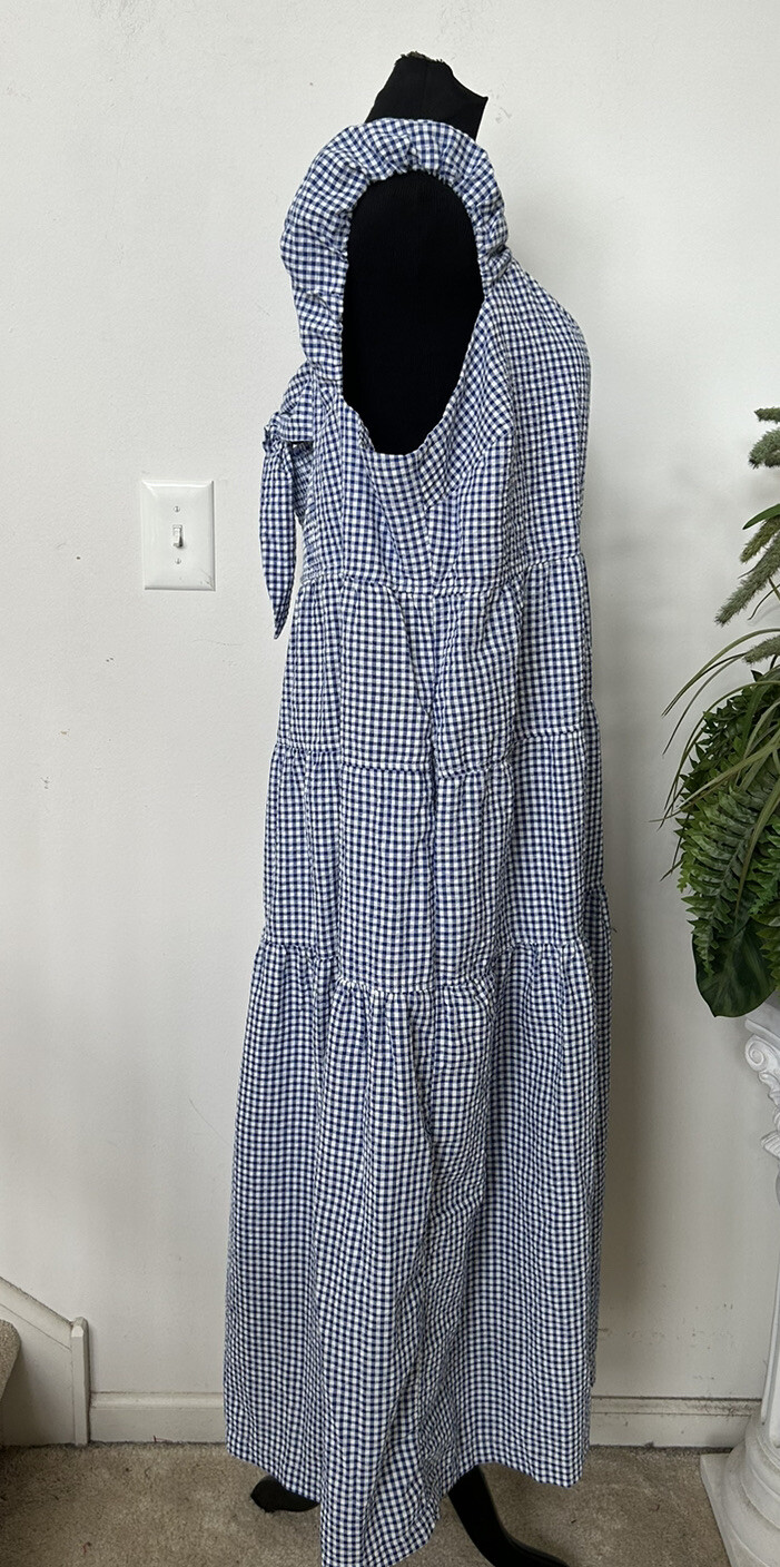 Old Navy Blue White Gingham Baby Doll Puff Sleeveless Tiered Maxi Dress 2XL eBay