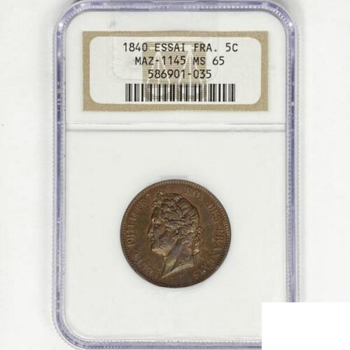 1840 Bronze Essai France 5C NGC MS65 - Picture 1 of 2