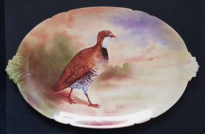 grand plat céramique de Limoges GDA motif oiseau longueur 49cm, largeur 32cm - Photo 1/3