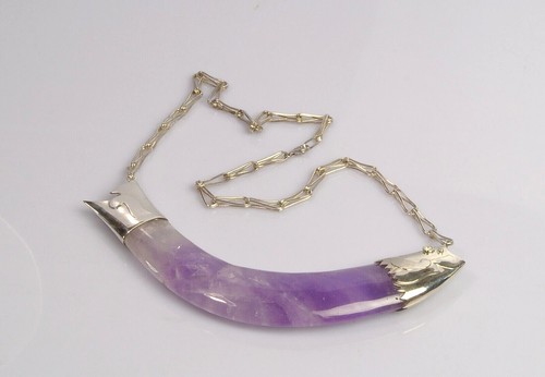 Amethyst Pendant Necklace Silver Carved Fish - Picture 3 of 5