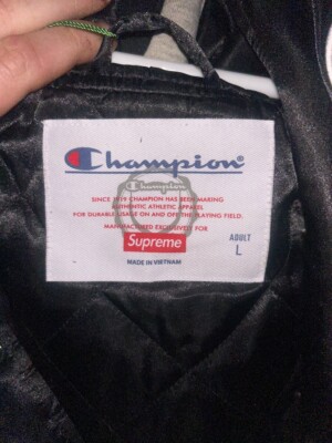 Supreme Champion Hooded Satin Varsity Jacket - Size L- Black. | eBay