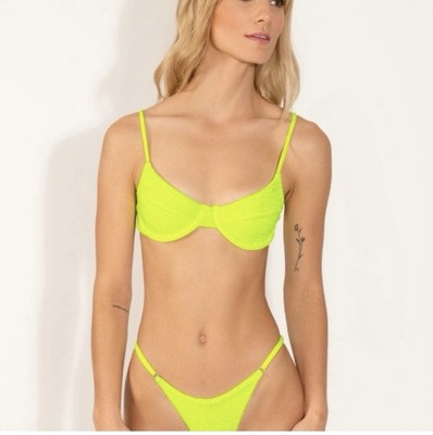 OneOne Swimwear Crinkle Bikini Bottom Electric Lemonade-Large